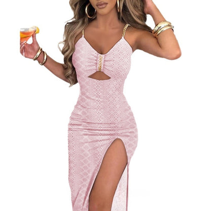 Summer Jacquard Sling Chain Hollow Party Dress