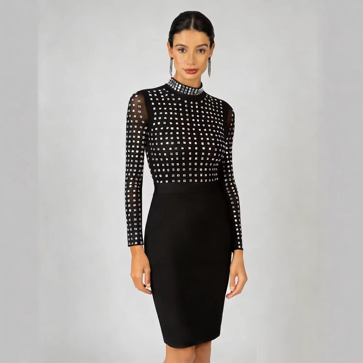 Black Rhinestone Bodycon Bandage Dress