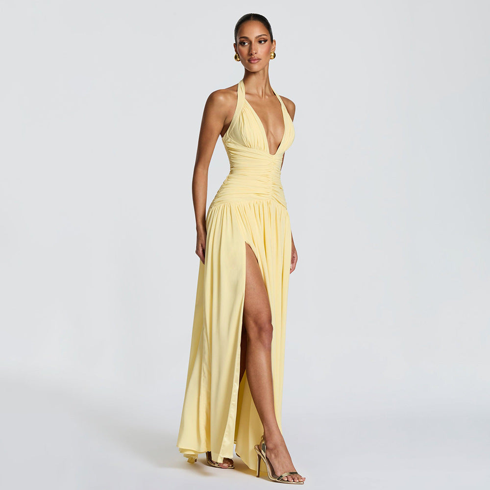 Womens Party Halter Neck Fishtail Dress