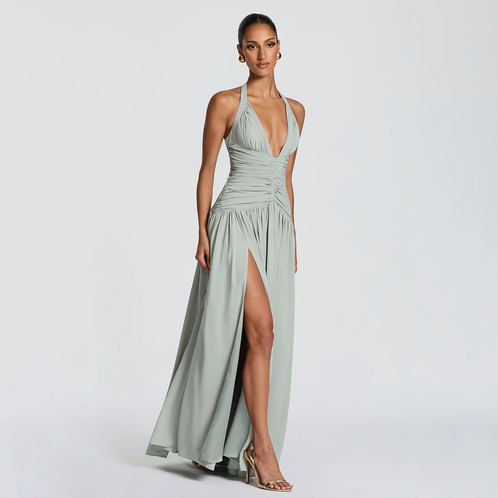 Womens Party Halter Neck Fishtail Dress