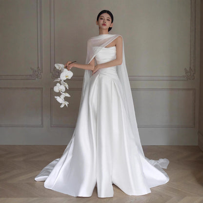 Elegant satin lightweight wedding dress, French style
