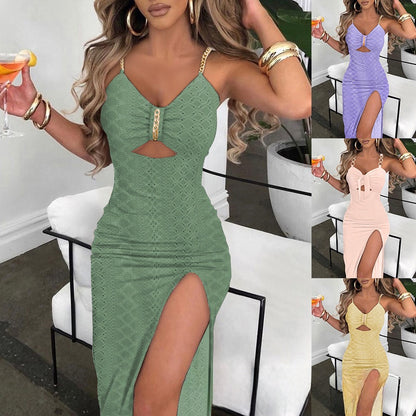 Summer Jacquard Sling Chain Hollow Party Dress