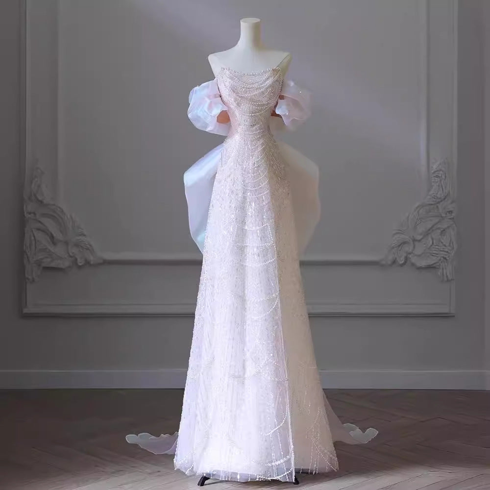 One-shoulder tailored wedding dress