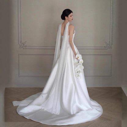 Elegant satin lightweight wedding dress, French style