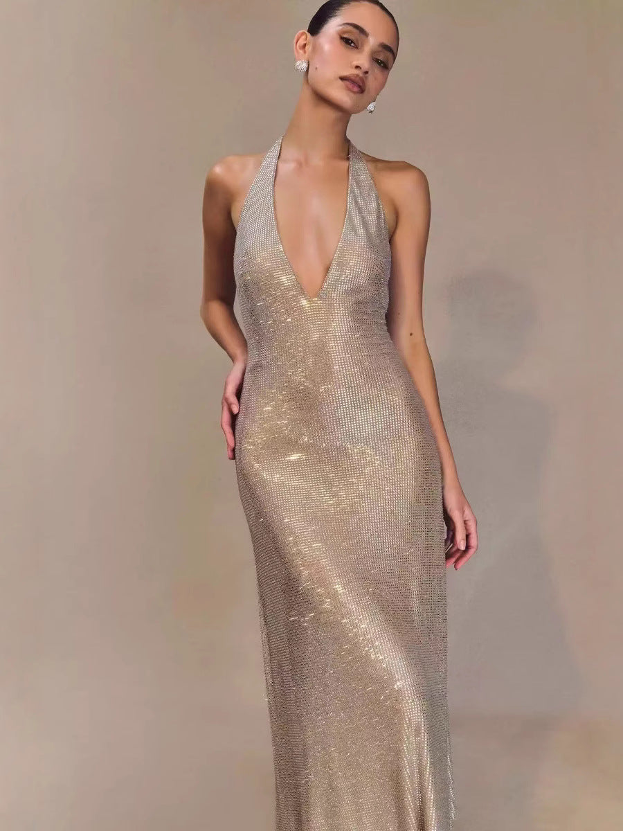 Sequin Deep V-Neck Party Dress