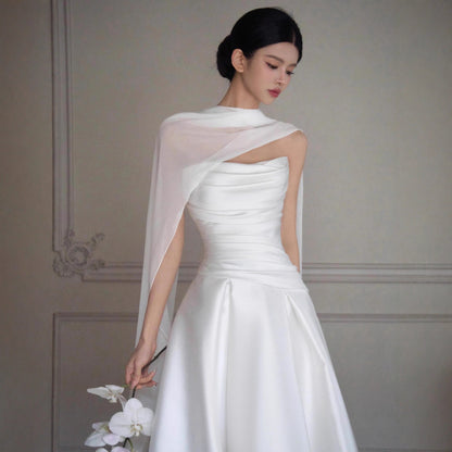 Elegant satin lightweight wedding dress, French style