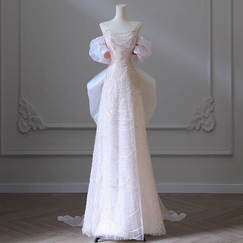One-shoulder tailored wedding dress